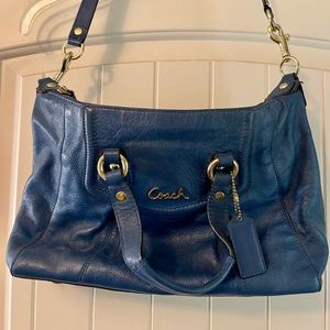 COACH SATCHEL, BLUE WITH SILVER HARDWARE